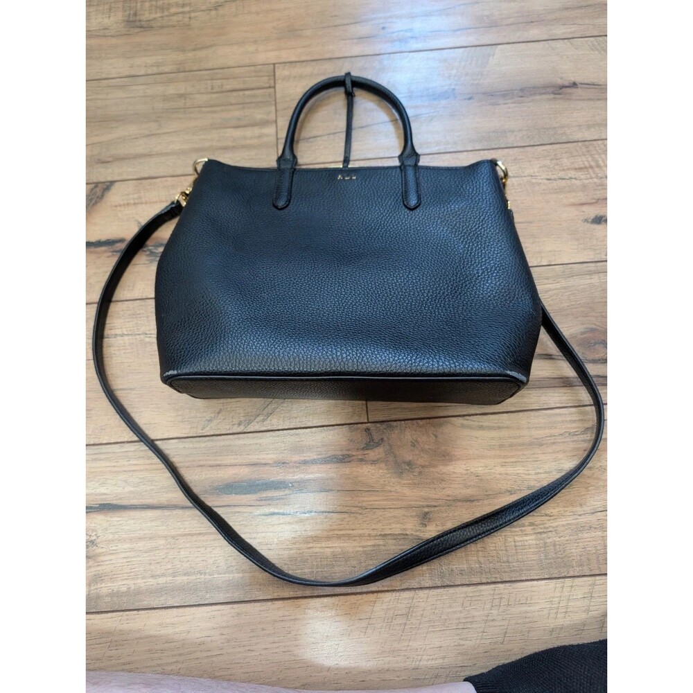 Ralph Lauren RLL Black Pebbled Leather Satchel Tote Crossbody Shoulder Bag